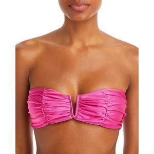 PQ Swim Womens Pink Shimmer Strapless Bandeau Bikini Swim Top Imperfections